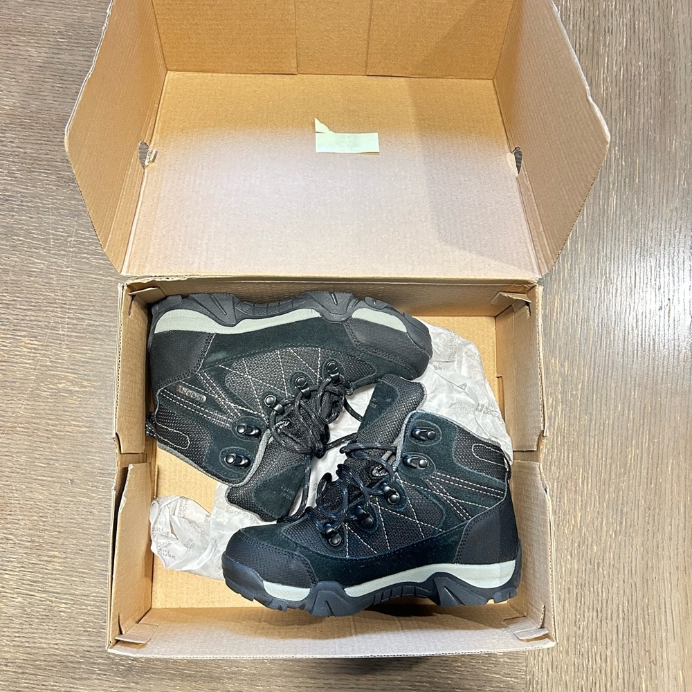 Kids Black Ankle Hiking Boots with Secure Lace Closure